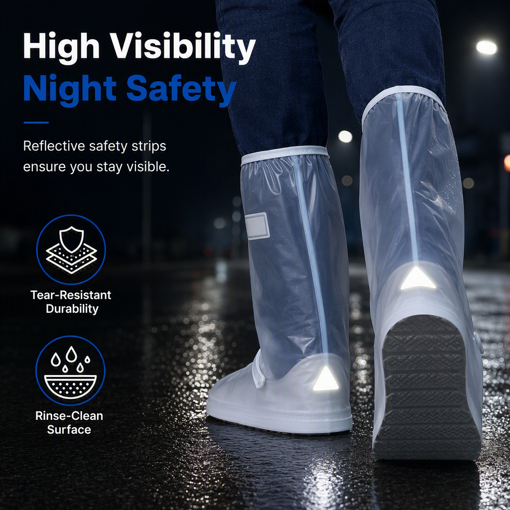 🌧️ 50% OFF NOW! ✨ Waterproof High-Top Rain Shoe Covers 🛡️ 42cm Tall Splash Guard 🚦 Anti-Slip Tire Tread 💡 Reflective Strip 🚲 Seamless Heat Bonding for Commuting, Cycling & Outdoor Use